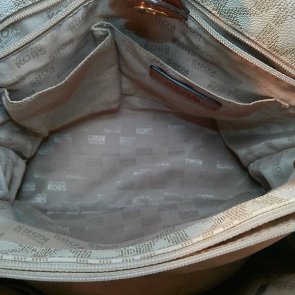 Michael Kors HAMILTON East West Tote Shoulder Bag VANILLA Canvas & Leather Used - Picture 10 of 16